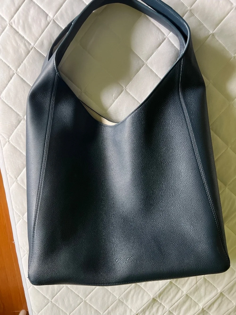 Loro Piana Navy Leather Large Folded Hobo Bag